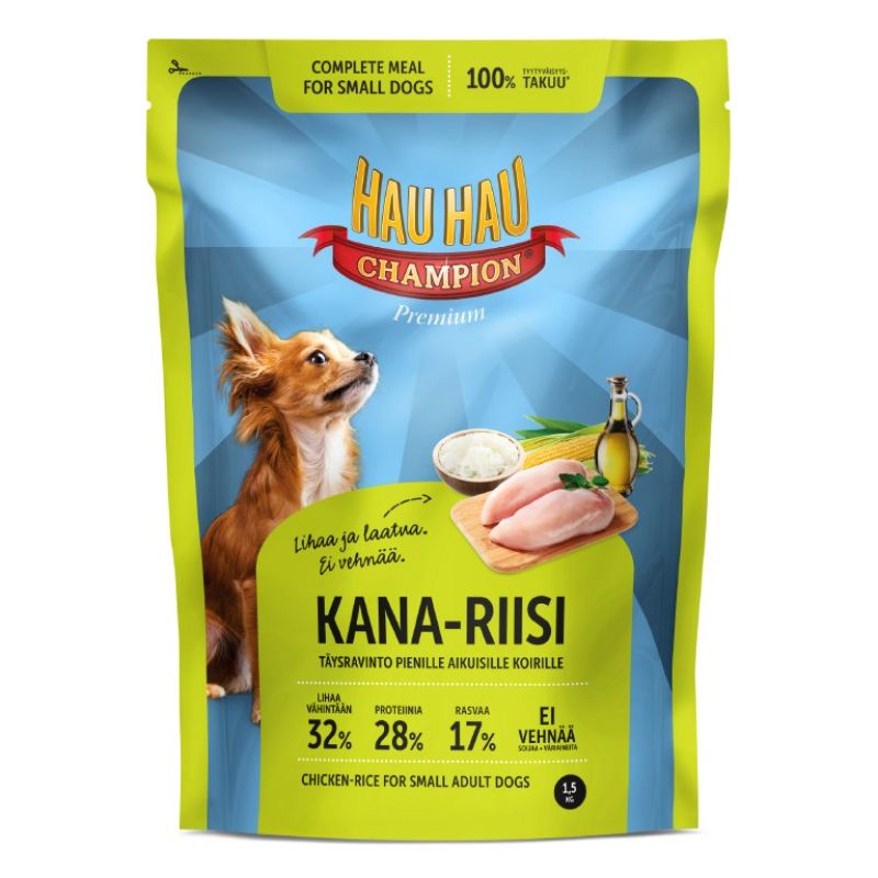 HAU-HAU CHAMPION KANA-RIISI TÄYSRAVINTO PIENILLE KOIRILLE 1,5 KG