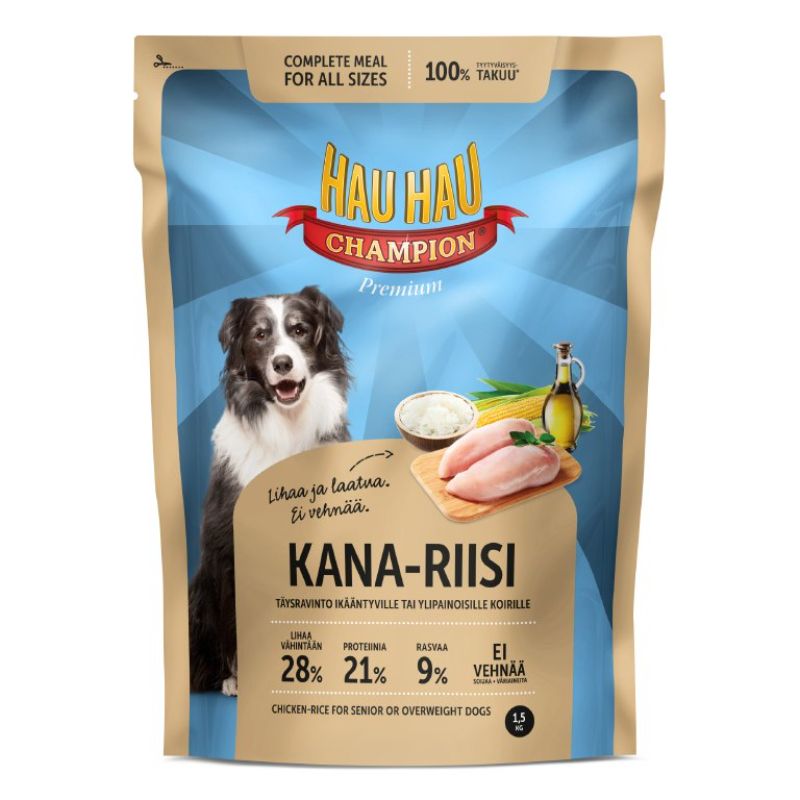 HAU-HAU CHAMPION KANA-RIISI SENIOR&LIGHT TÄYSRAVINTO 1,5 KG