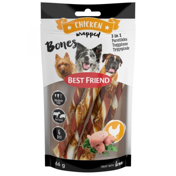 BEST FRIEND BONES 3IN1 NAUTA JA POSSU KIERRETIKUT KANAFILEELLÄ 6 KPL 66 G