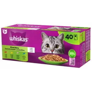 WHISKAS 1+ SUOSIKIT LAJITELMA HYYTELÖSSÄ 40X85G
