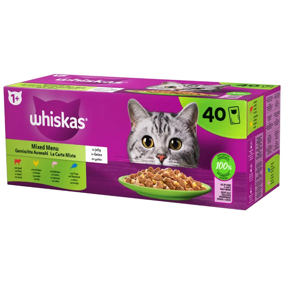 WHISKAS 1+ SUOSIKIT LAJITELMA HYYTELÖSSÄ 40X85G