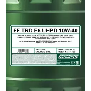 FANFARO TRD E6 UHPD 10W-40 20L MOOTTORIÖLJY