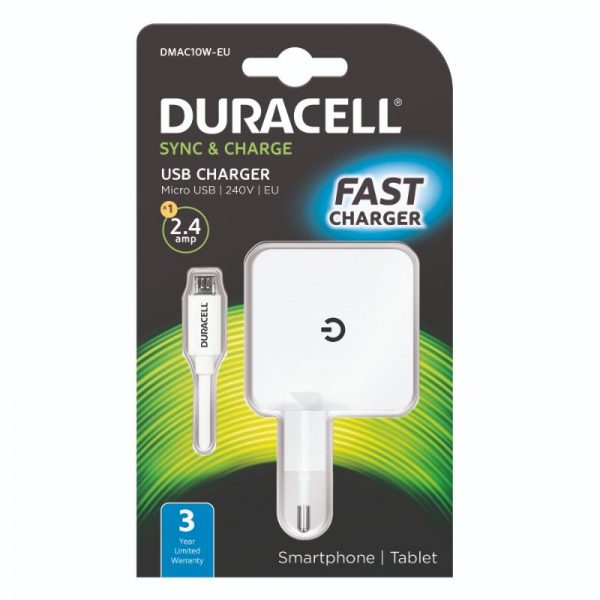 DURACELL MICRO-USB 2.4 A SEINÄLATURI VALKOINEN