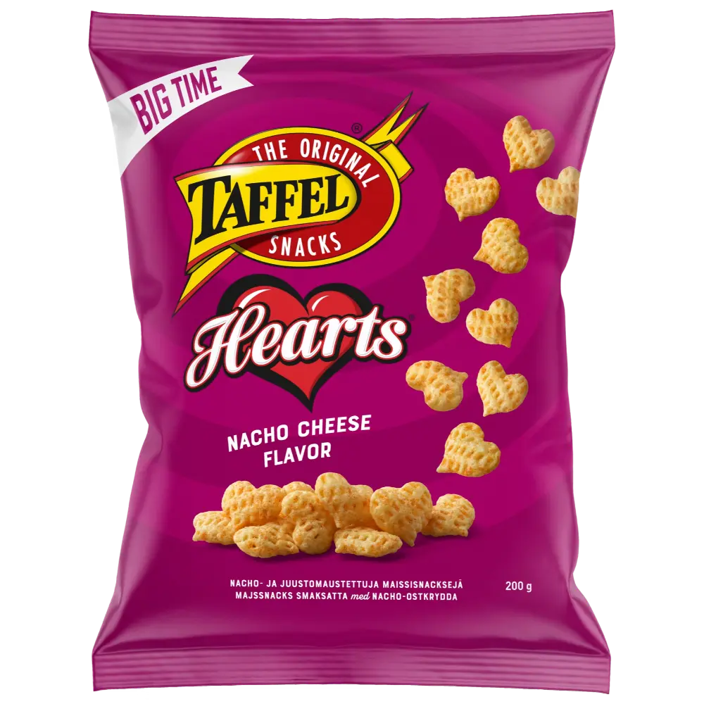 TAFFEL HEARTS NACHO CHEESE MAUSTETTU MAISSISIPSI200G