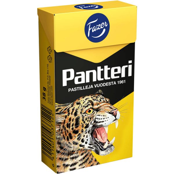 FAZER PANTTERI PASTILLIT 38 G Pantteri on makeansuolainen salmiakki, joka tuo kissaeläimen vaistosi esiin.