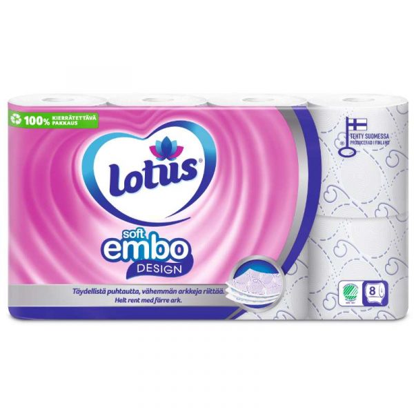 WC-PAPERI LOTUS SOFT EMBO DESIGN 8 RULLAA