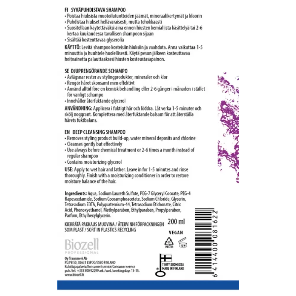 BIOZELL PROFESSIONAL SYVÄPUHDISTAVA SHAMPOO 200ML