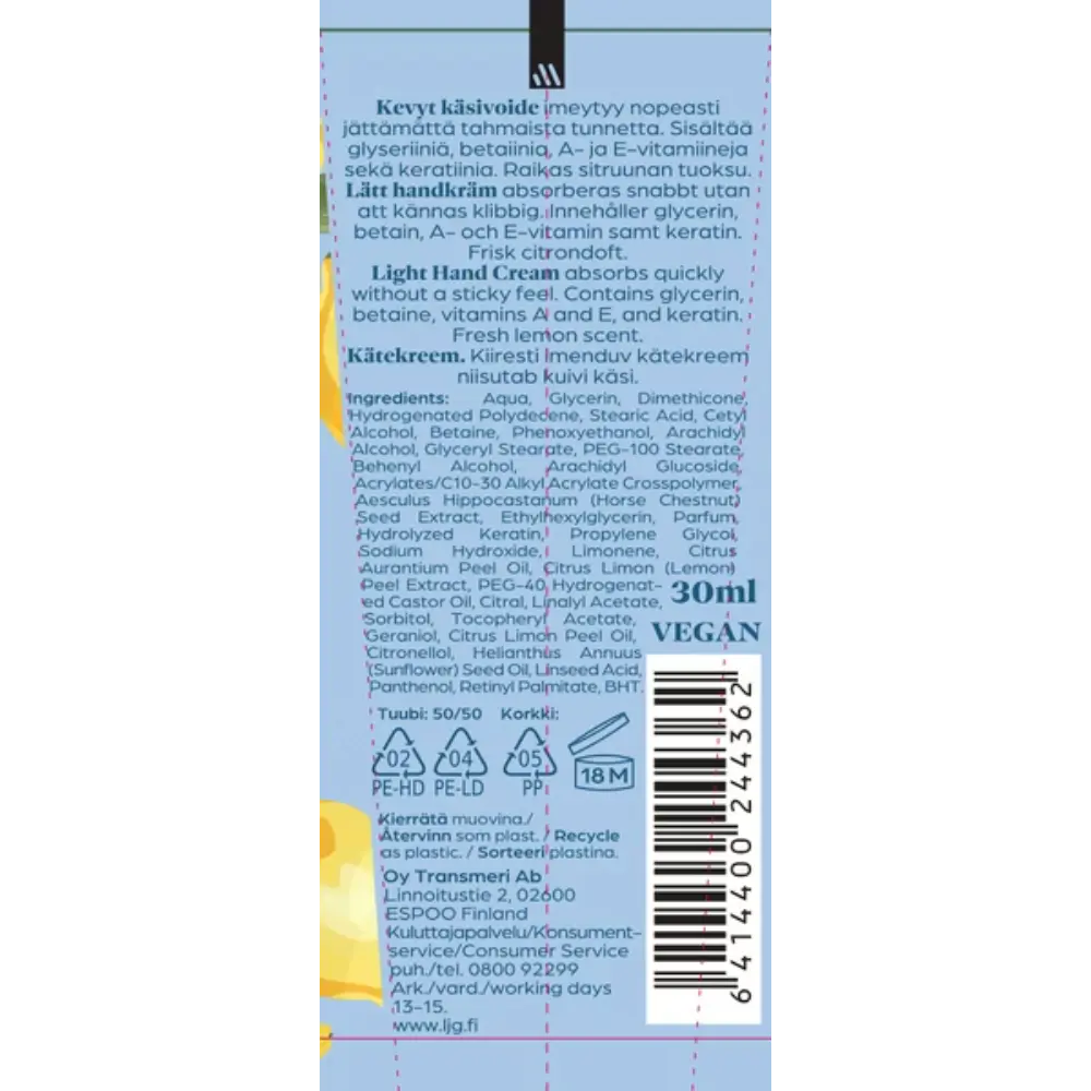 LEMON JUICE GLYCERINE KEVYT KÄSIVOIDE 30ML