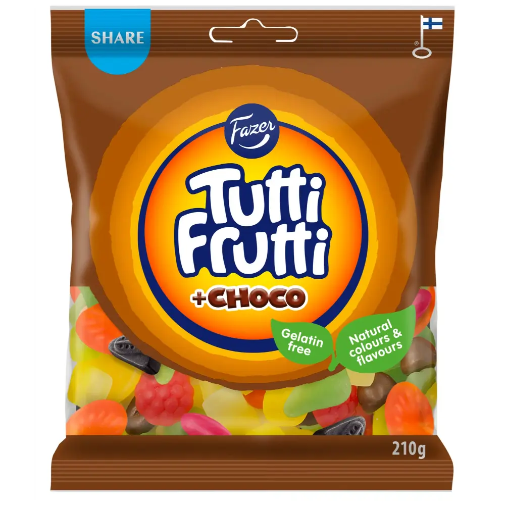 FAZER TUTTI FRUTTI CHOCO 210G KARKKIPUSSI