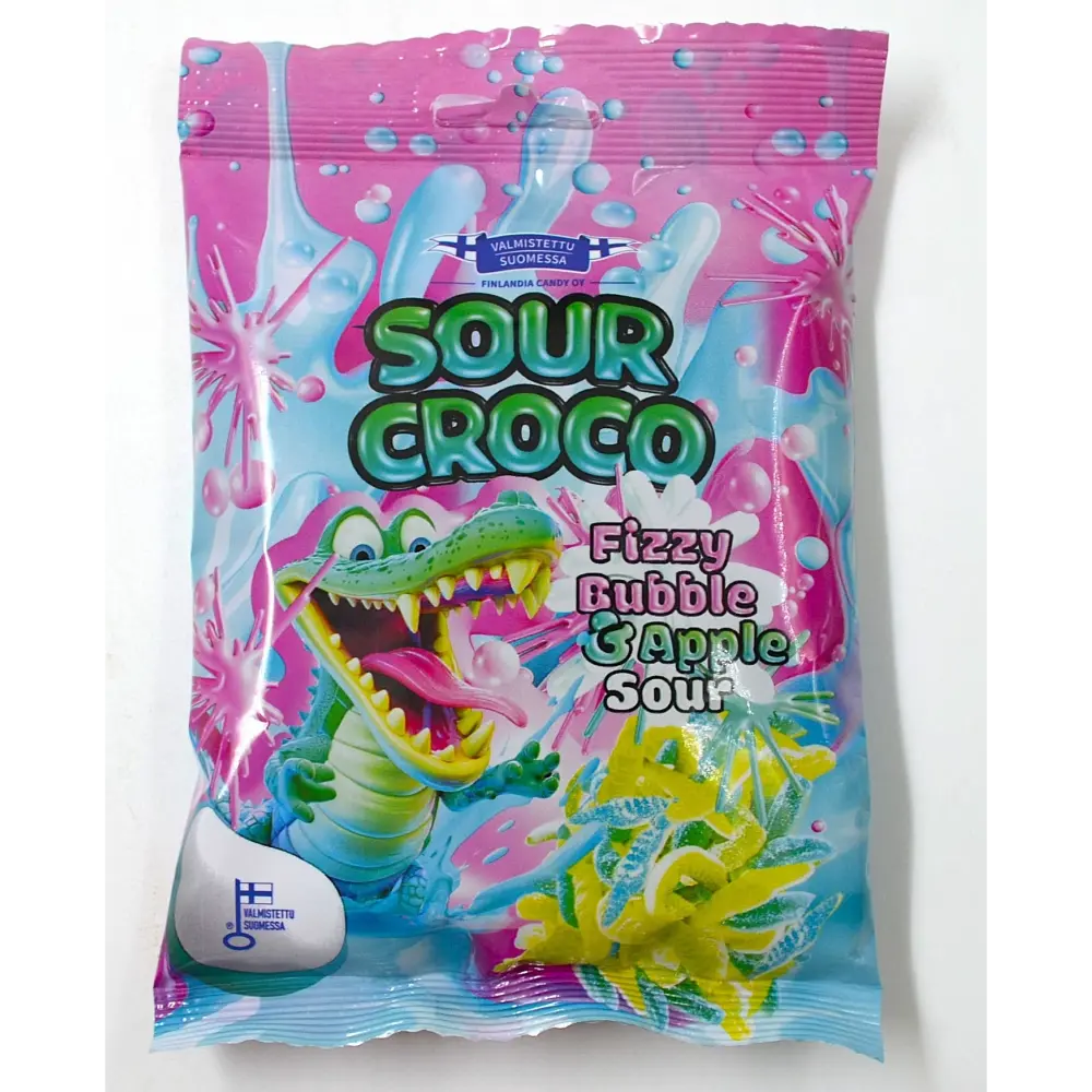 FINLANDIA CANDY SOUR CROCO FIZZYBUBBLE&APPLE100G KARKKIPUSSI