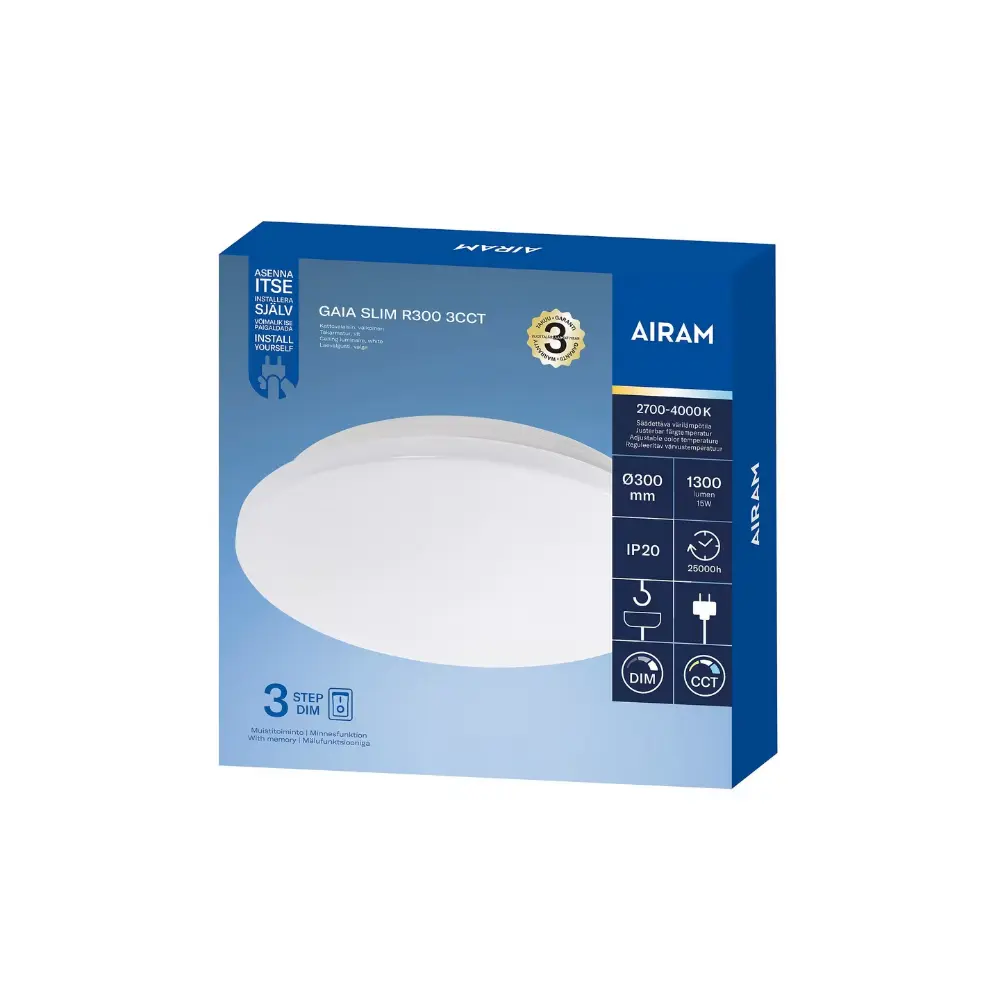 AIRAM LED-PLAFONDI GAIA SLIM R300 15W 3CCT 3-STEP