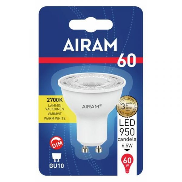 AIRAM LED-LAMPPU 6,5 W GU10 HIMMENNETTÄVÄ