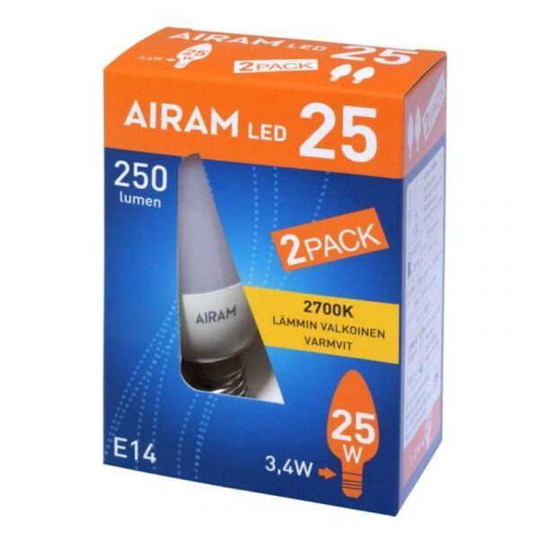 AIRAM LED-KYNTTILÄLAMPPU 3,4 W E14 2 KPL