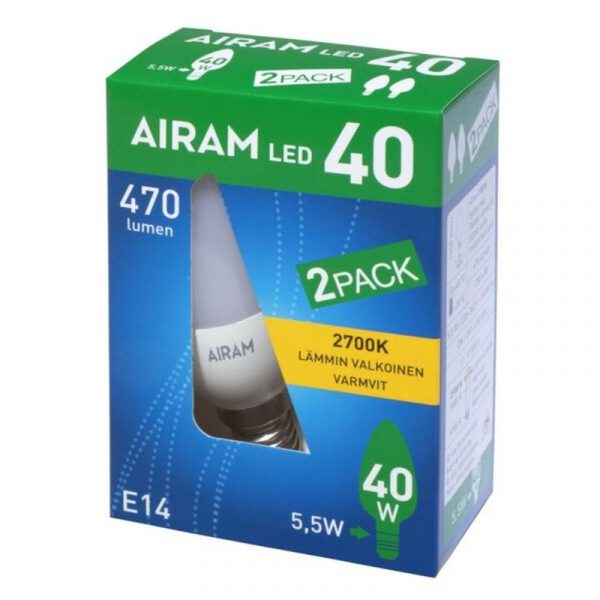 AIRAM LED LAMPPU C35 5,5 W E14 2 KPL