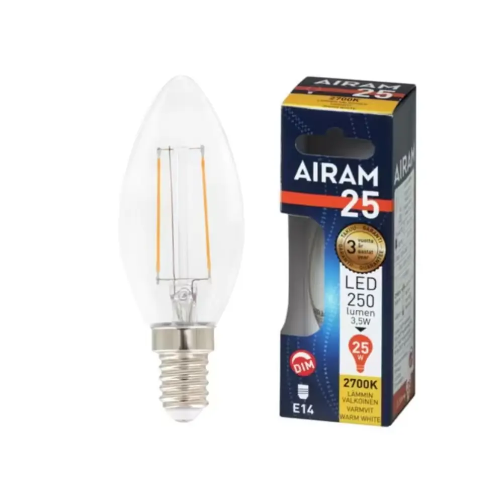 AIRAM ONNI LED-KYNTTILÄLAMPPU E14KIRKAS2700K250LM HIMMENNETTÄVÄ3,5W