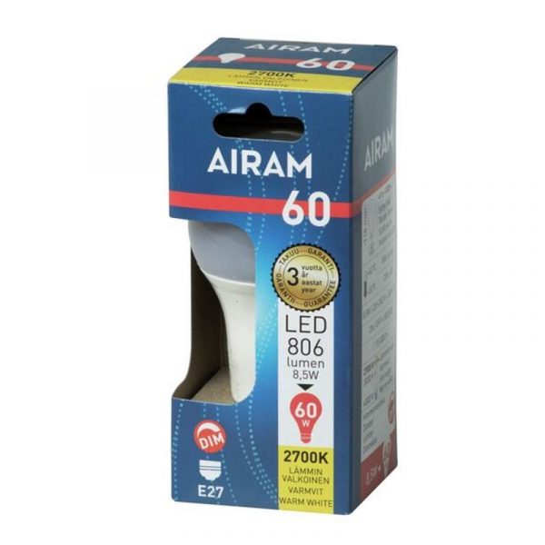 AIRAM LED-LAMPPU 8,5 W E27 HIMMENNETTÄVÄ