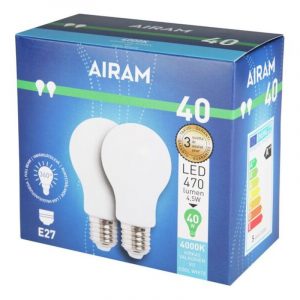 AIRAM LED-LAMPPU 4,5 W E27 4000 K 2 KPL