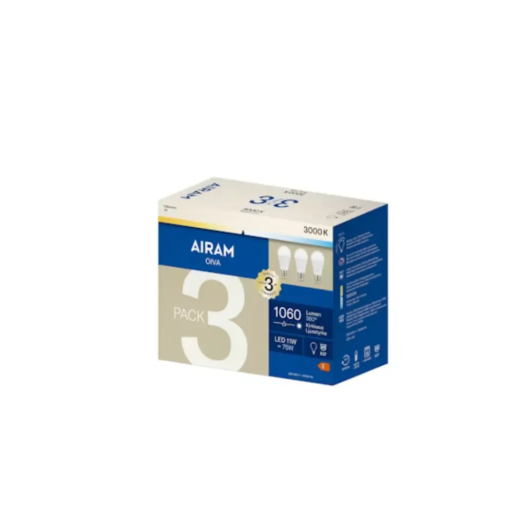 AIRAM LEDVAKIOLAMPPUOPAALI3000K A60 1060LM E27 3KPL/PAK