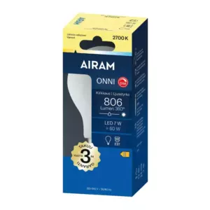 AIRAM ONNI LED-LAMPPU OPAALI360VAKIOKUPU806LM2700K E27HIMMENETTÄVÄ