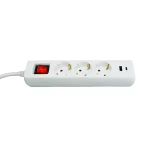HARJU JATKOJOHTO 3OSAINEN 1,5M USB,A+C VALOKYTKIMELLÄ