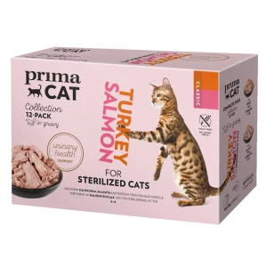 PRIMA CAT 12X85G STERILIZED KASTIKELAJITELMA Me PrimaCatilla tiedämme, että kissan ruokinta on taitolaji. Siksi olemme luoneet erityisen herkulliset kissanruoat, joita kissasi on lähes mahdoton vastustaa.