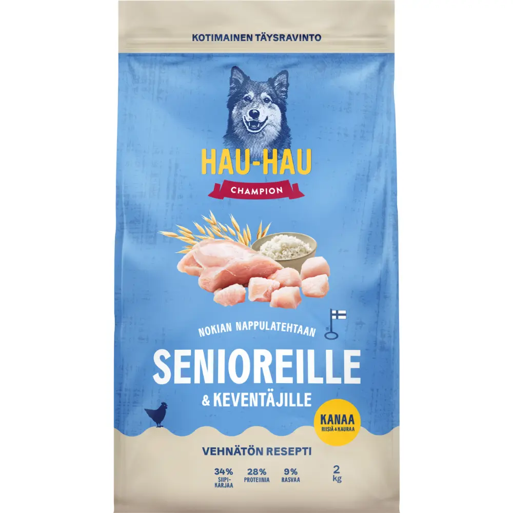 HAU-HAU CHAMPION SENIOREILLE JA KEVENTÄJILLE,KANA,RIISI&KAURAA2KG