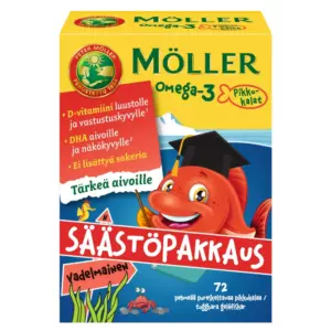 MÖLLER OMEGA-3 PIKKUKALAT VADELMA PEHMEÄPURESKELTAVA72KPL