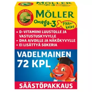 MÖLLER OMEGA-3 PIKKUKALAT VADELMA PEHMEÄPURESKELTAVA72KPL