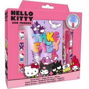 HELLO KITTY&FRIENDS SALAINEN PÄIVÄKIRJA SETTI, TAIKAMUSTEKYNÄ&TARROJA